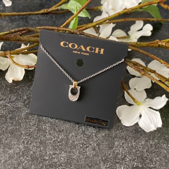 COACH NWT Silver Pave Signature Necklace - Picture 1 of 6